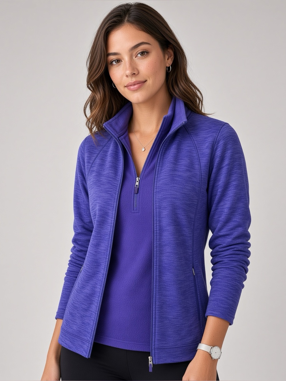 T by Talbots Fleece Zip Jacket Purple S